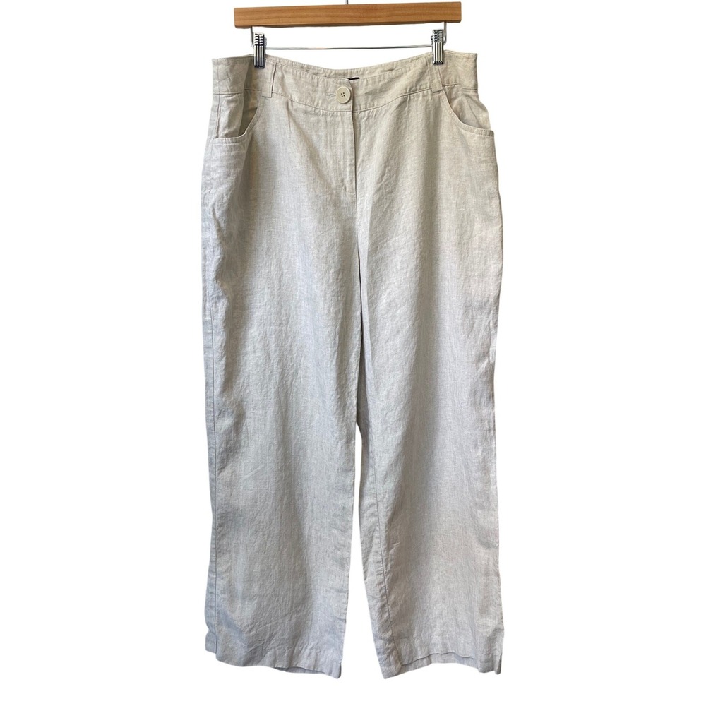 Style & Co Womens Linen Wide Leg Pants 16W Beige Neutral Lagenlook Coastal Chic